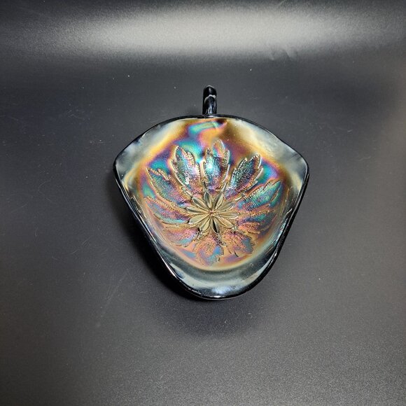 Dugan Carnival Glass Leaf Rays Tri-Corner Nappy Dish Iridescent Finish - Picture 4 of 14